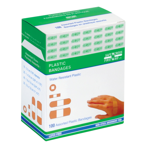 Plastic Bandages, Assorted Sizes, 100/Box, Item #03526 - First Aid